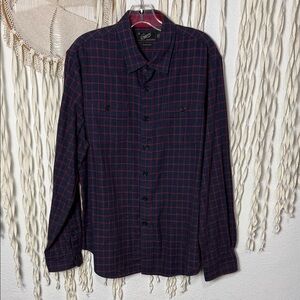 Grayer's Navy and Red Plaid 100% Cotton Long Sleev Button Down Shirt Large